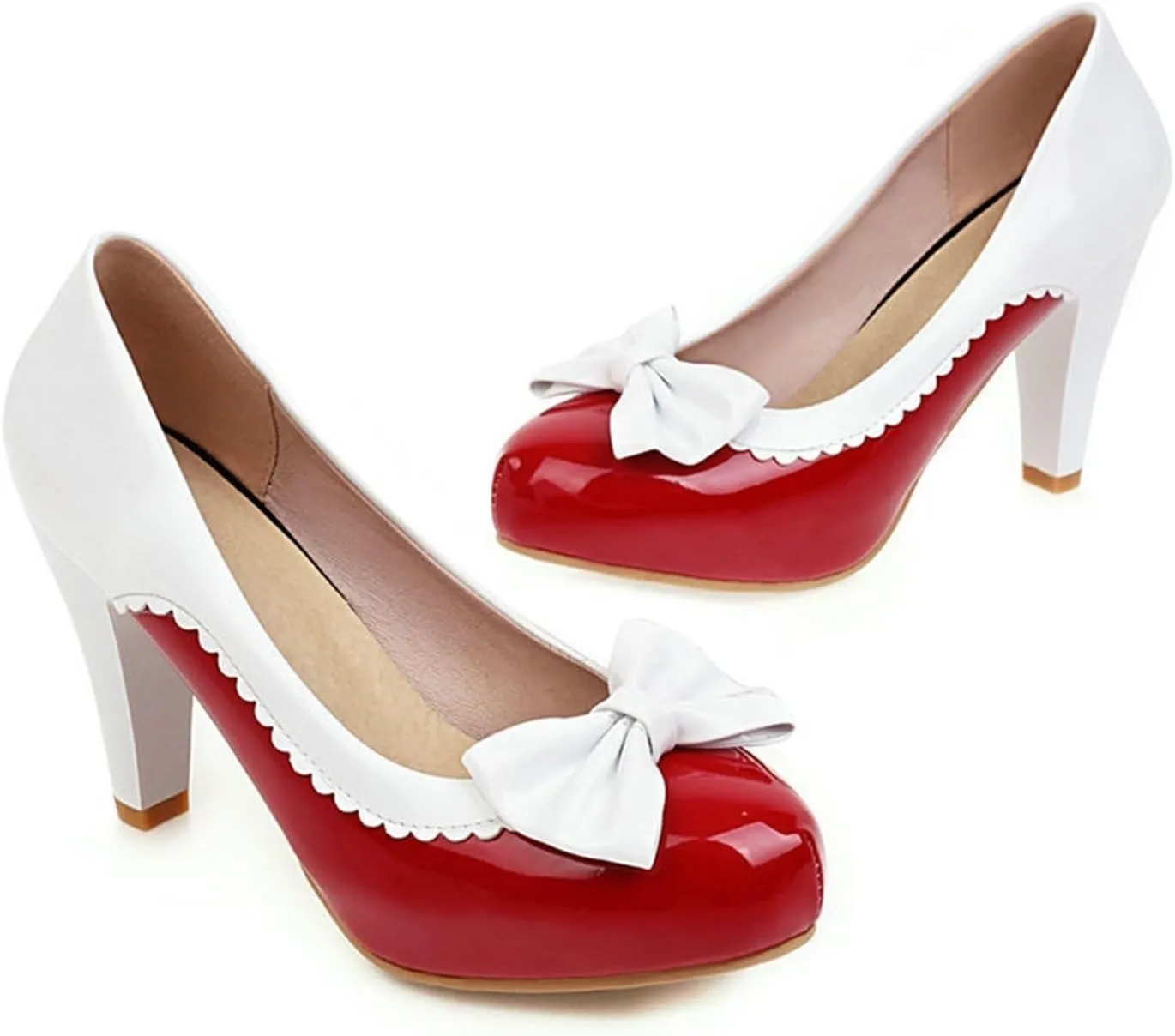 High Heels for Women Spring Autumn Women High Heels Pumps Round Toe Slip On Office Dress Shoes with Bowtie