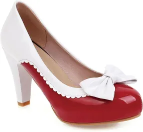 High Heels for Women Spring Autumn Women High Heels Pumps Round Toe Slip On Office Dress Shoes with Bowtie