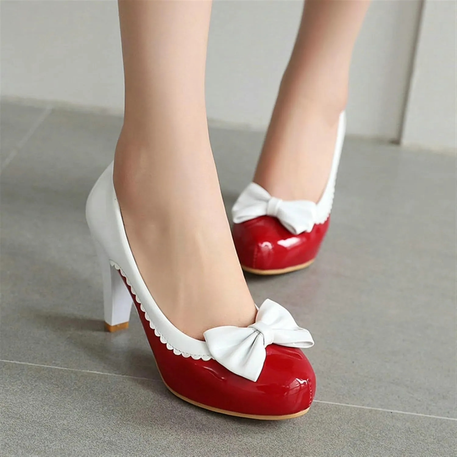 High Heels for Women Spring Autumn Women High Heels Pumps Round Toe Slip On Office Dress Shoes with Bowtie