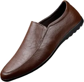 HOOENG Driving Moccasins for Men Genuine Leather Round Toe Breathable Resistant Anti-Slip Lightweight Flat Heel Driving Slip on (Color : Dark Brown, Size : 8)
