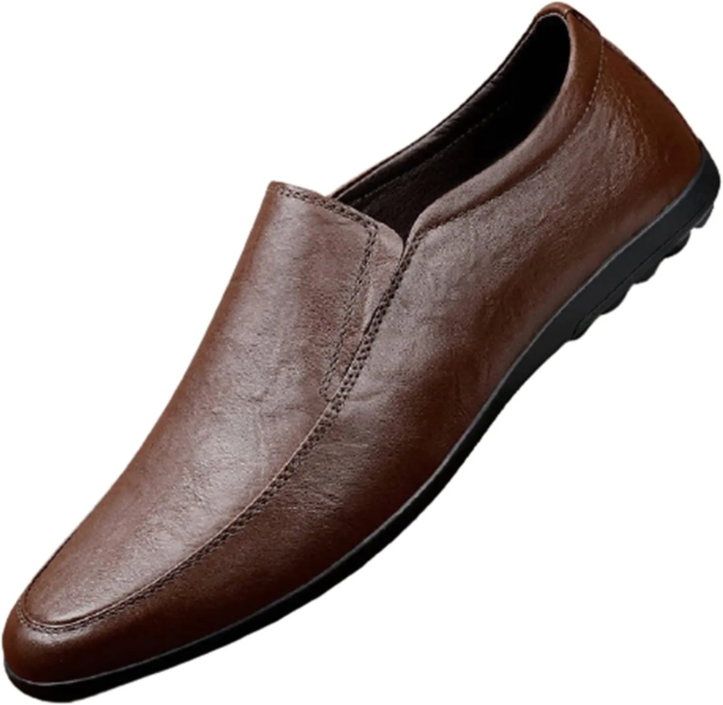 HOOENG Driving Moccasins for Men Genuine Leather Round Toe Breathable Resistant Anti-Slip Lightweight Flat Heel Driving Slip on (Color : Dark Brown, Size : 8)