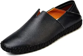 HOOENG Driving Moccasins Smoking Loafer for Men Genuine Leather Round Toe Rubber Sole Stitching Details Resistant Lightweight Anti-Slip Flexible Outdoor (Color : Black, Size : 7.5 M US)