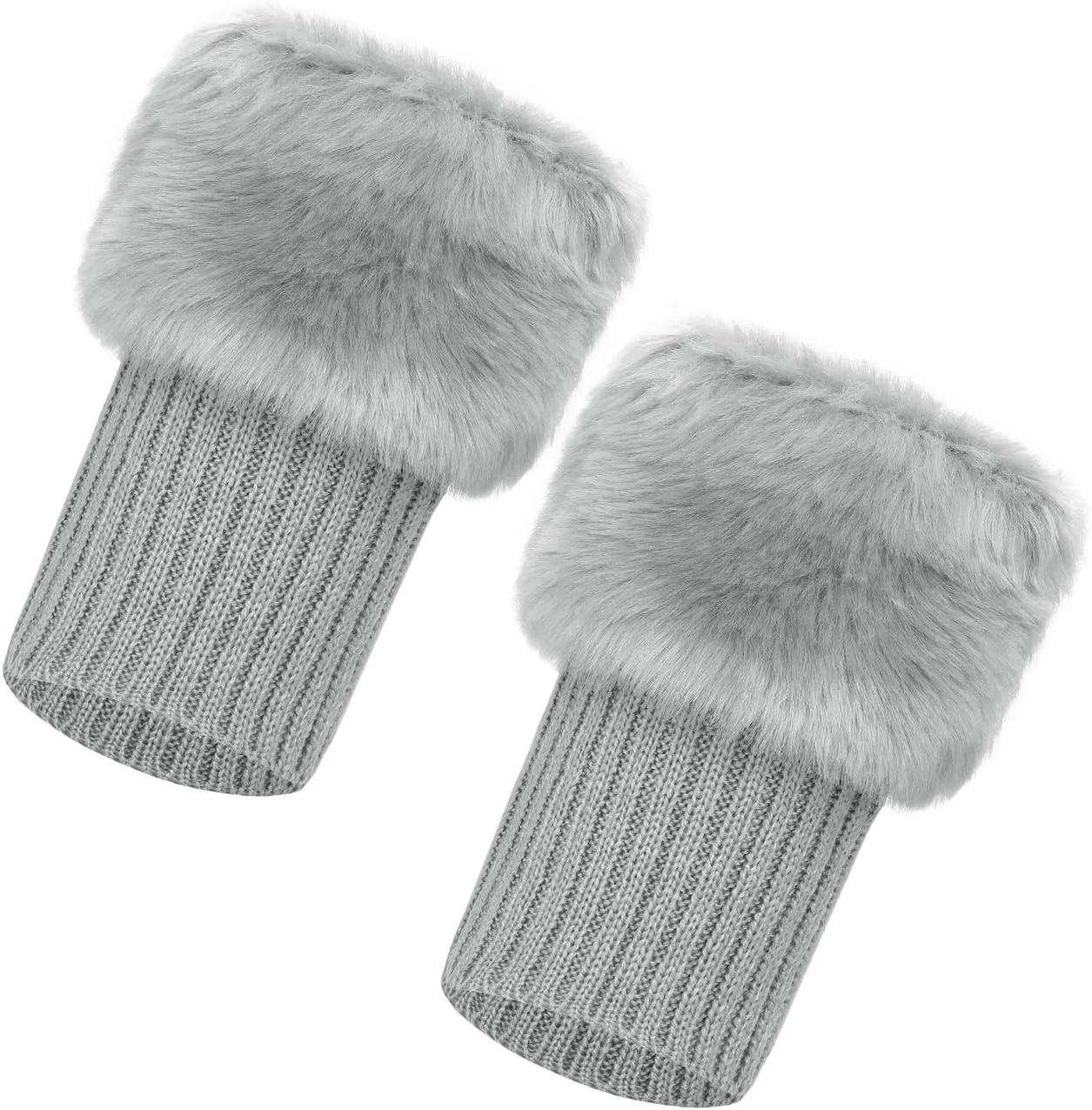 Ibluelover Women Faux Fur Trim Boot Cuffs Socks Winter Knitted Furry Leg Warmers Cuffs Short Crochet Warm Boot Covers Sleeves
