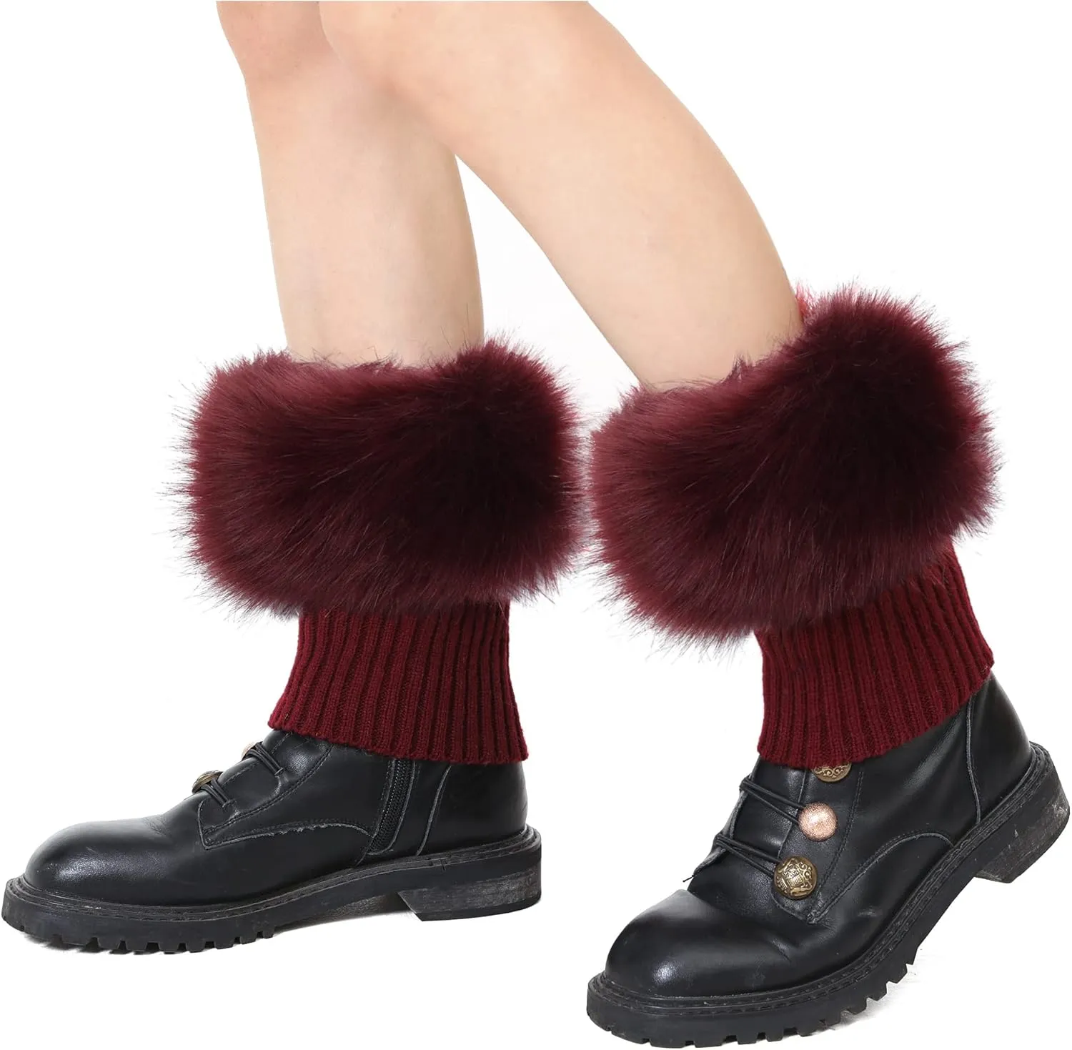 LA CARRIE Women Faux Fur Plush Leg Warmers Short Furry Fuzzy Leg Cuffs Girls Winter Knitted Boot