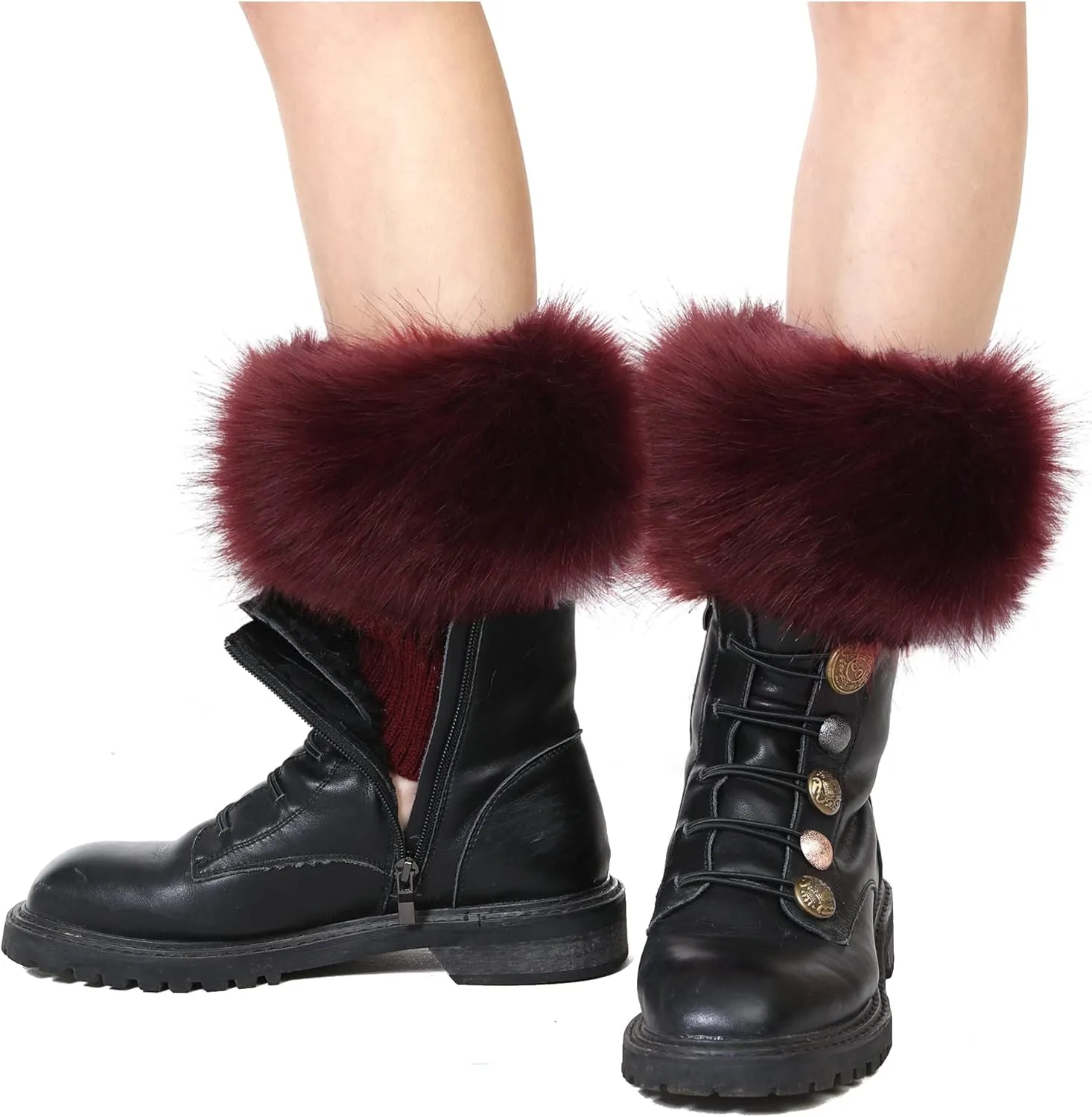 LA CARRIE Women Faux Fur Plush Leg Warmers Short Furry Fuzzy Leg Cuffs Girls Winter Knitted Boot