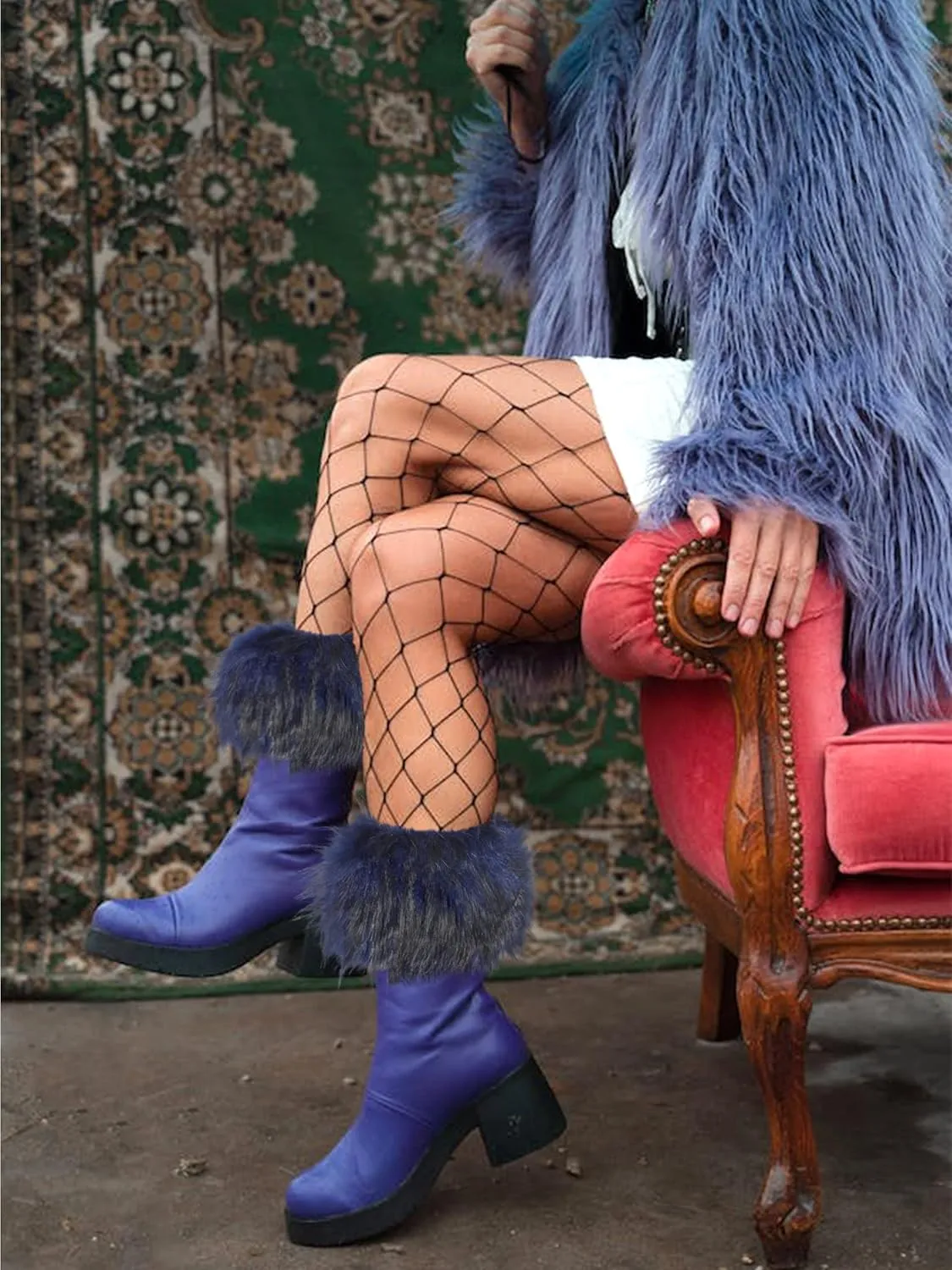 LA CARRIE Women Faux Fur Plush Leg Warmers Short Furry Fuzzy Leg Cuffs Girls Winter Knitted Boot