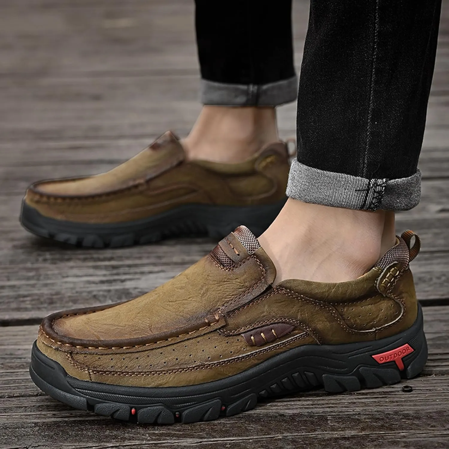 Men's Casual Sports Walking Shoes Cowhide Waterproof Outdoor Casual Shoes Breathable Leather Lightweight Loafers Classic Men's Casual Leather Shoes