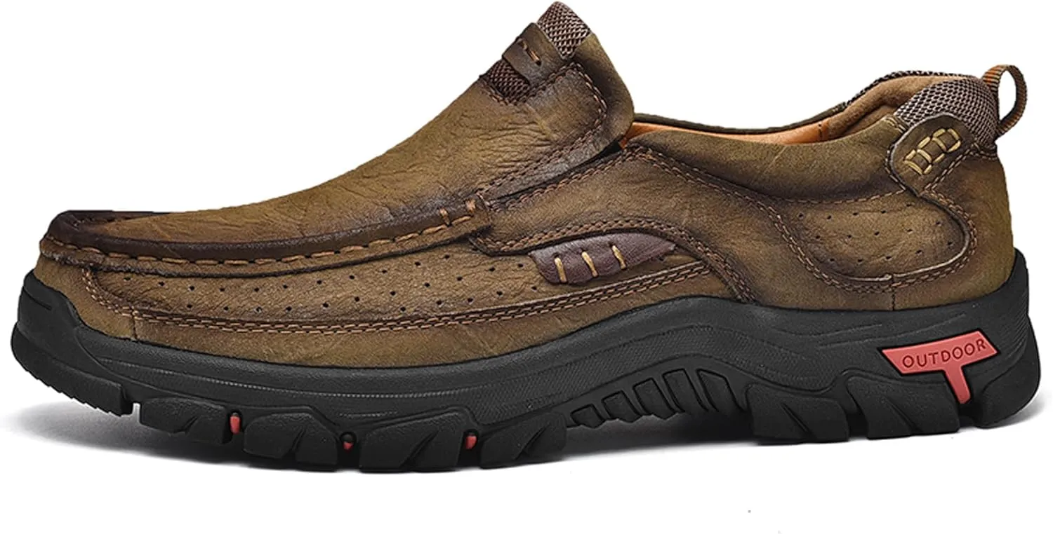 Men's Casual Sports Walking Shoes Cowhide Waterproof Outdoor Casual Shoes Breathable Leather Lightweight Loafers Classic Men's Casual Leather Shoes