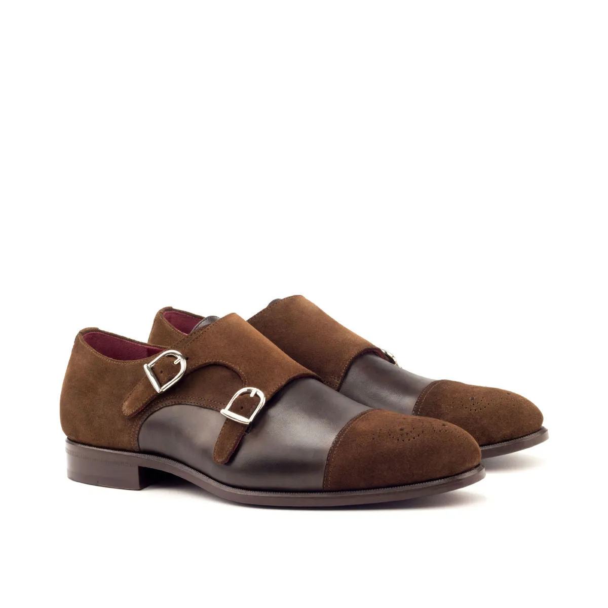 Men's Double Monk Leather Shoes Wide Plus Size Brown Dark Brown 2731