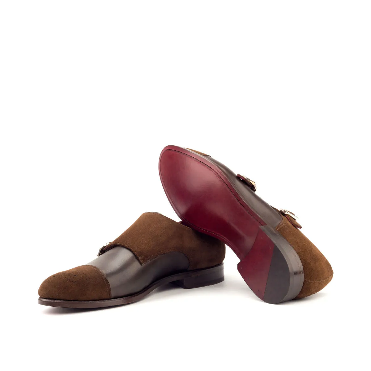 Men's Double Monk Leather Shoes Wide Plus Size Brown Dark Brown 2731