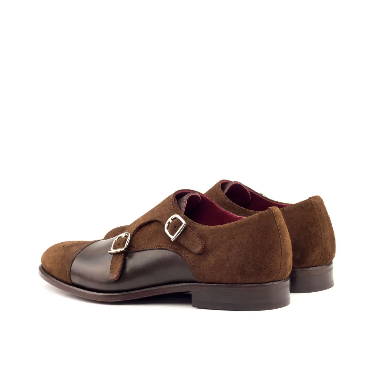 Men's Double Monk Leather Shoes Wide Plus Size Brown Dark Brown 2731