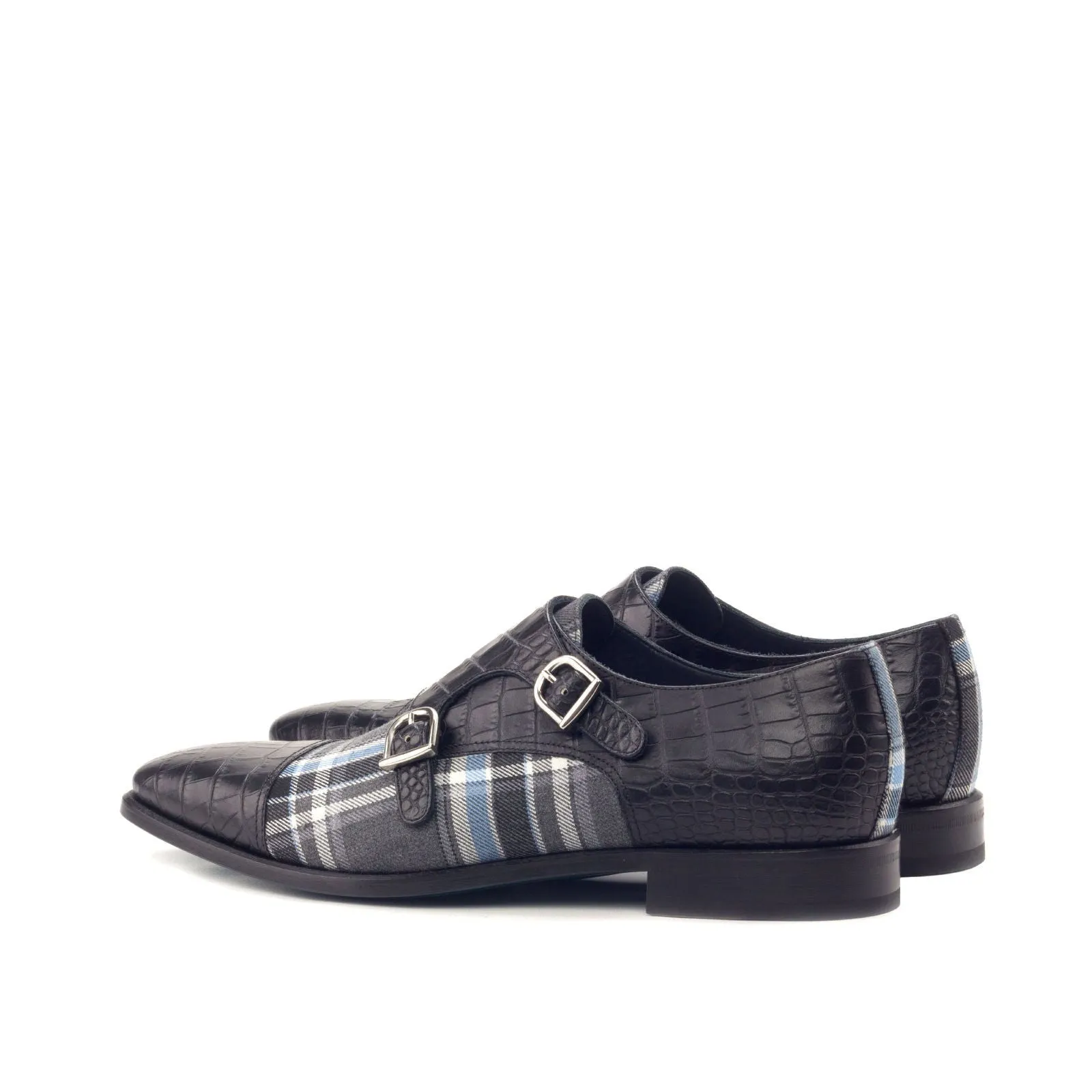 Men's Double Monk Leather Shoes Wide Plus Size Grey Black 3015