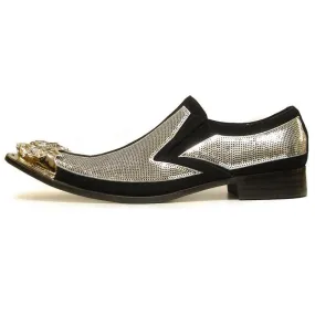 Men's Fiesso Silver/Black Leather Suede Pointed Toe Shoes FI 6983
