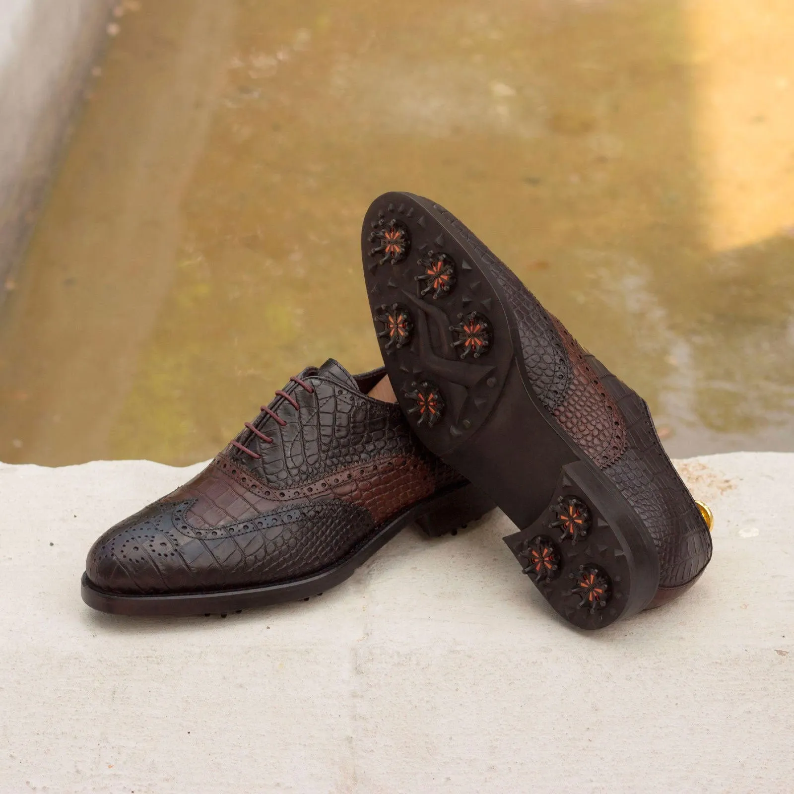 Men's Full Brogue Golf Leather Shoes Wide Plus Size Black Brown 2894