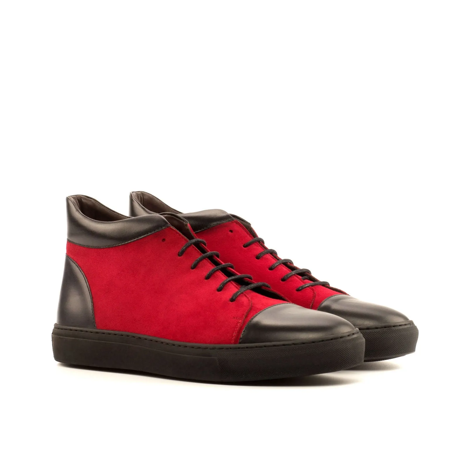 Men's High Top Leather Sneakers Wide Plus Size Red 4014