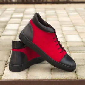 Men's High Top Leather Sneakers Wide Plus Size Red 4014