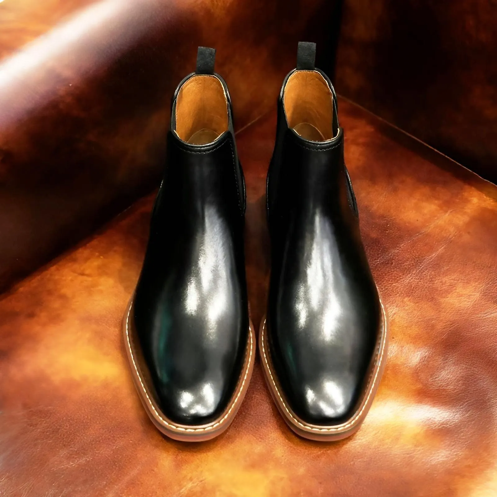 Men's Italian Chelsea Boots Work Shoes Genuine Cow Leather Boot Shoes For Formal Dress Wedding Business Party New