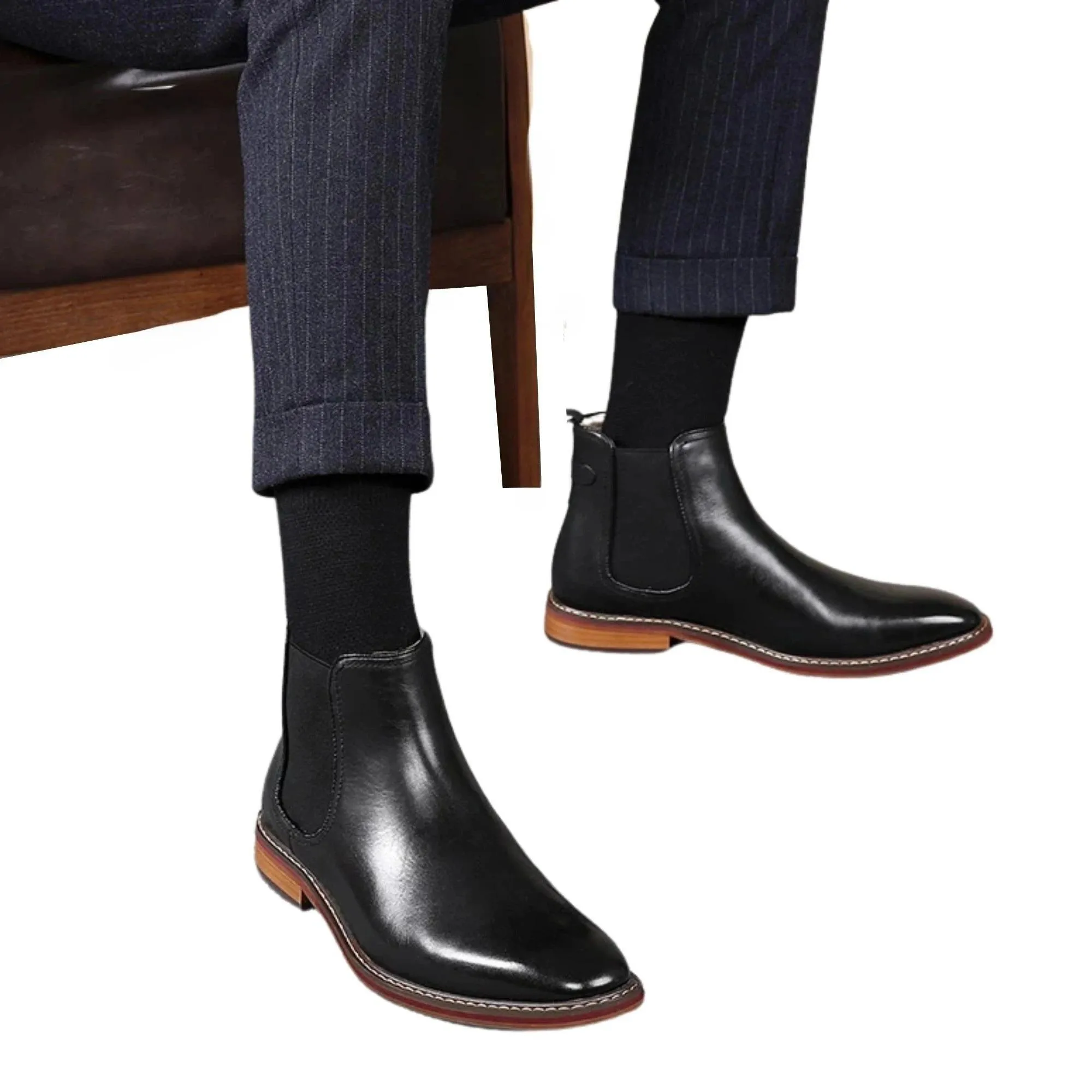 Men's Italian Chelsea Boots Work Shoes Genuine Cow Leather Boot Shoes For Formal Dress Wedding Business Party New