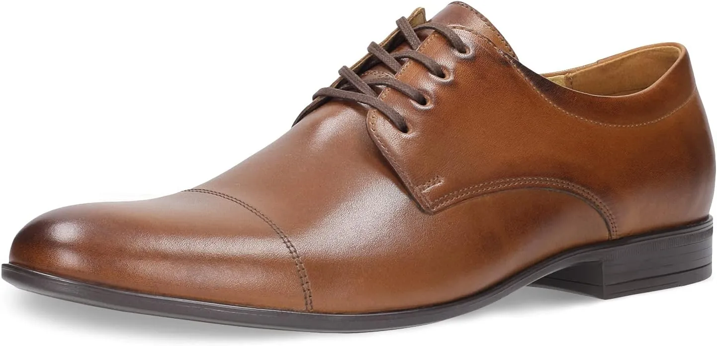 Men's Leather Shoes - Classic Lace-Up Business Smooth Leather Pointe Shoes All Season Shoes, brown, 10.5 Men