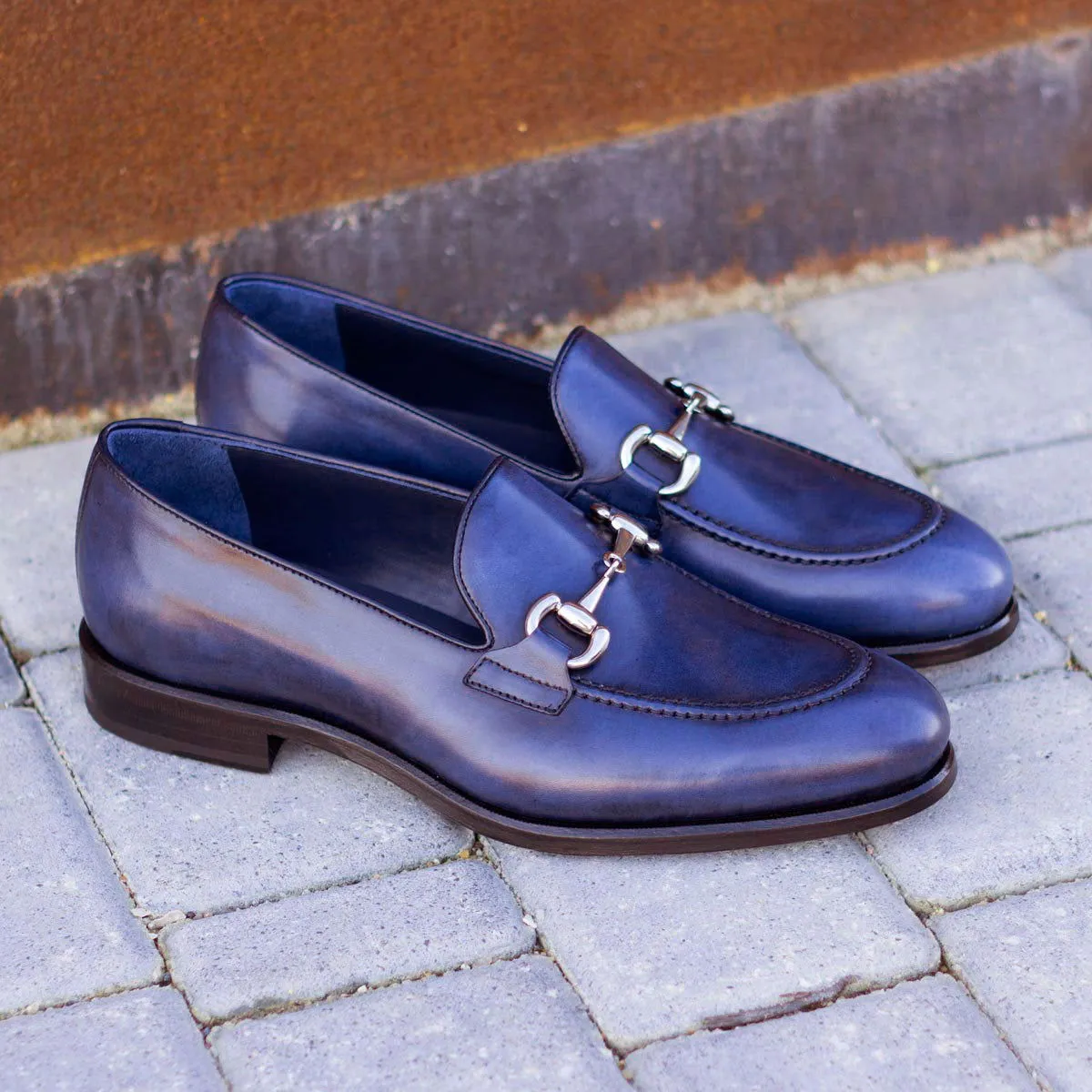 Men's Loafer Leather Shoes Wide Plus Size Blue 4958