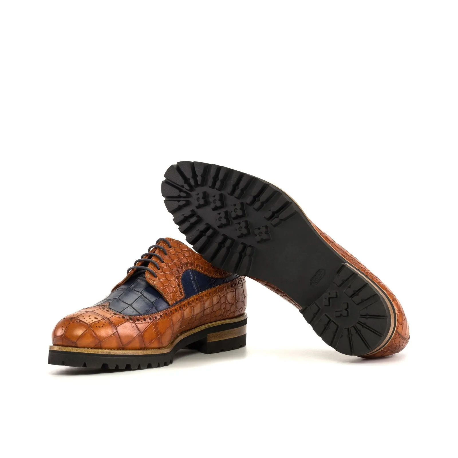 Men's Longwing Blucher Leather Shoes Wide Plus Size Brown Navy 5365