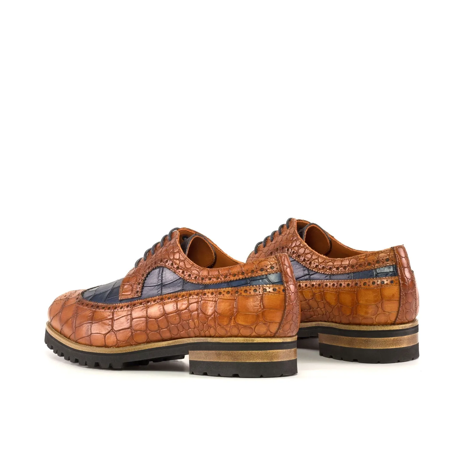 Men's Longwing Blucher Leather Shoes Wide Plus Size Brown Navy 5365