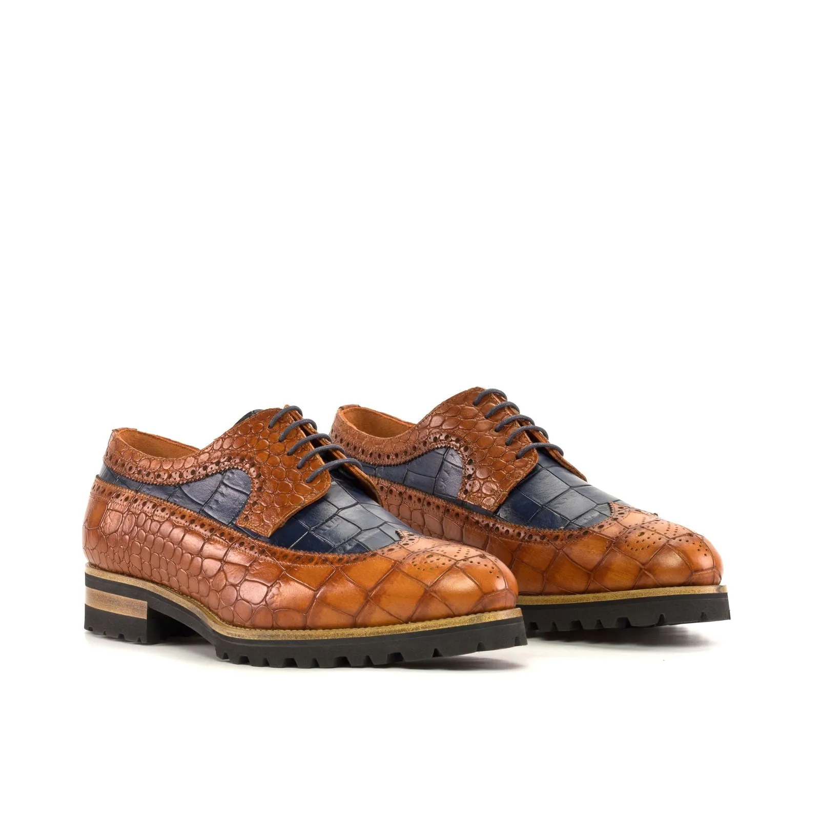 Men's Longwing Blucher Leather Shoes Wide Plus Size Brown Navy 5365
