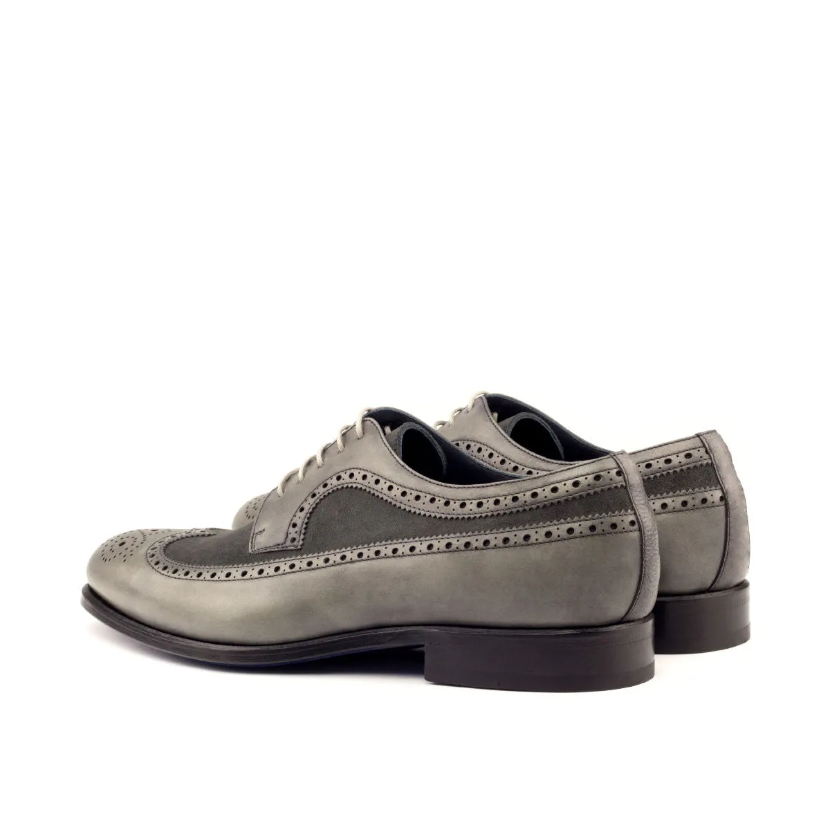 Men's Longwing Blucher Leather Shoes Wide Plus Size Grey 2707