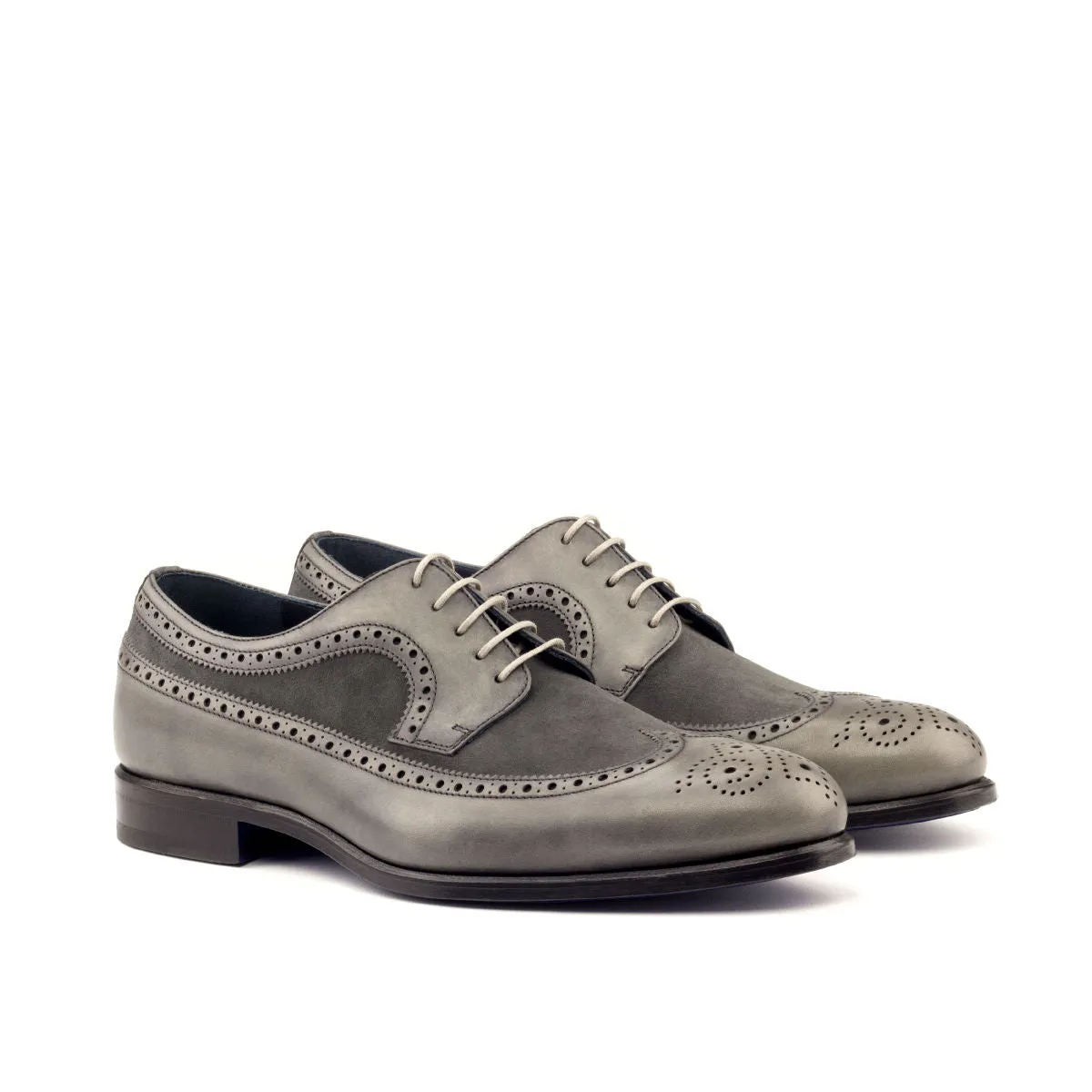 Men's Longwing Blucher Leather Shoes Wide Plus Size Grey 2707