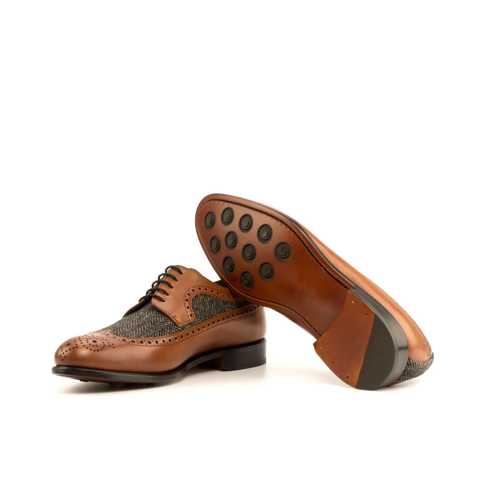 Men's Longwing Blucher Leather Shoes Wide Plus Size Grey Brown 4020