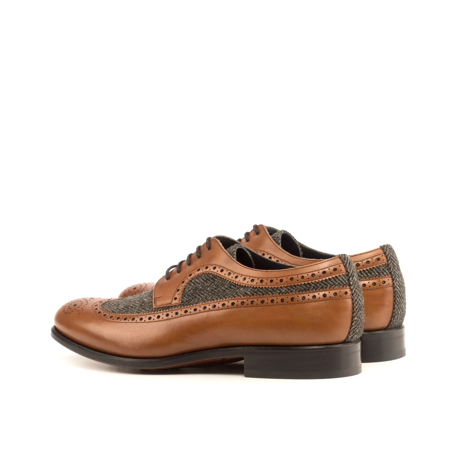 Men's Longwing Blucher Leather Shoes Wide Plus Size Grey Brown 4020