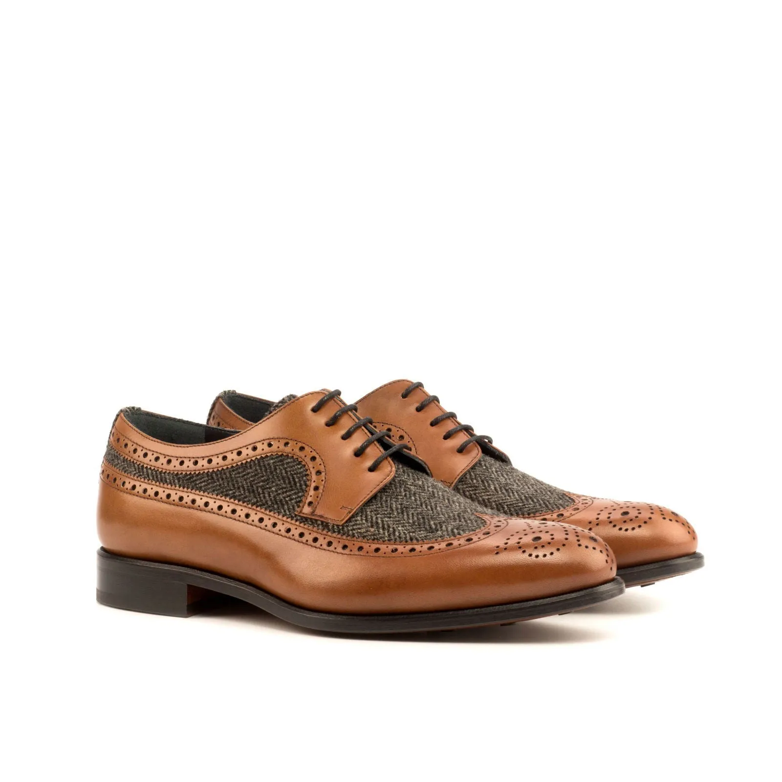 Men's Longwing Blucher Leather Shoes Wide Plus Size Grey Brown 4020