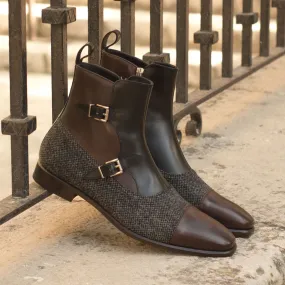 Men's Octavian Buckle Leather Boots Wide Plus Size Grey Dark Brown 3679