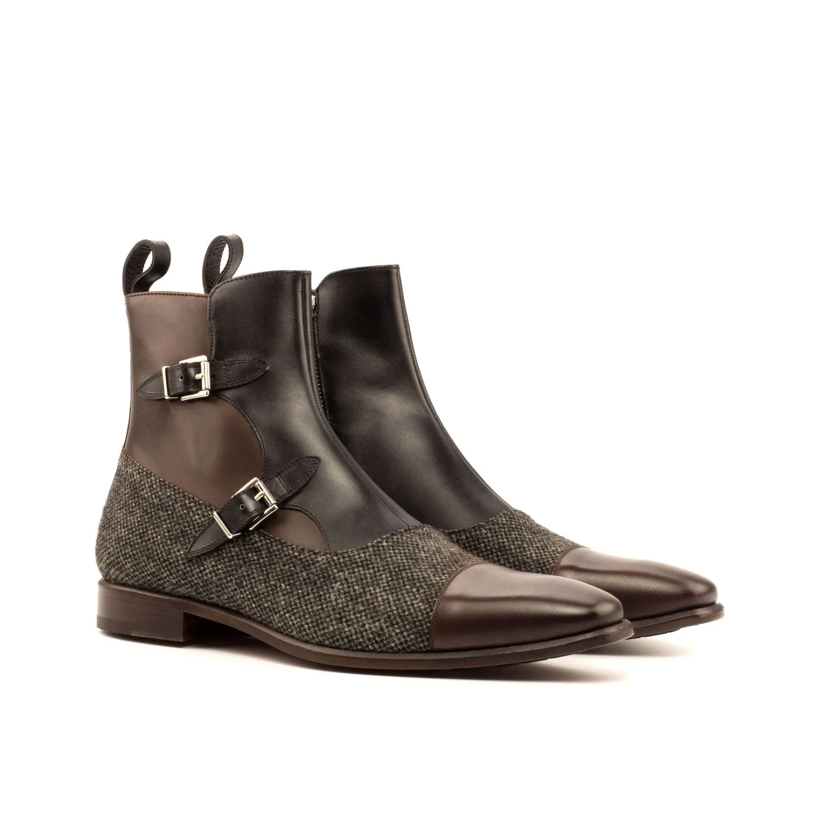 Men's Octavian Buckle Leather Boots Wide Plus Size Grey Dark Brown 3679