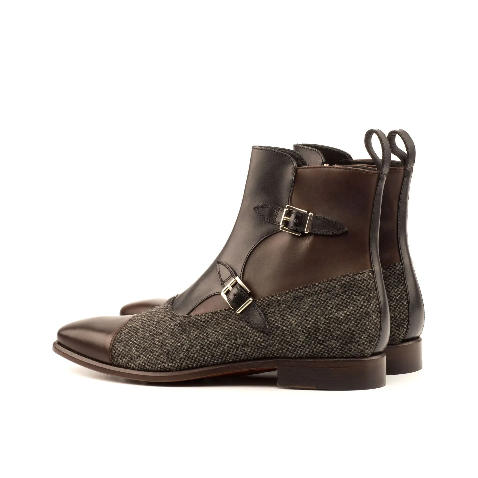 Men's Octavian Buckle Leather Boots Wide Plus Size Grey Dark Brown 3679