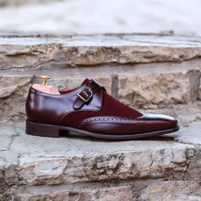 Men's Single Monk Leather Shoes Wide Plus Size Burgundy 1619