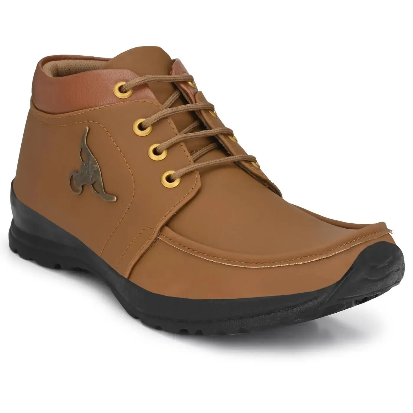 Men's Synthetic Leather Lace Up Boot Slide Leather Shoes Brown