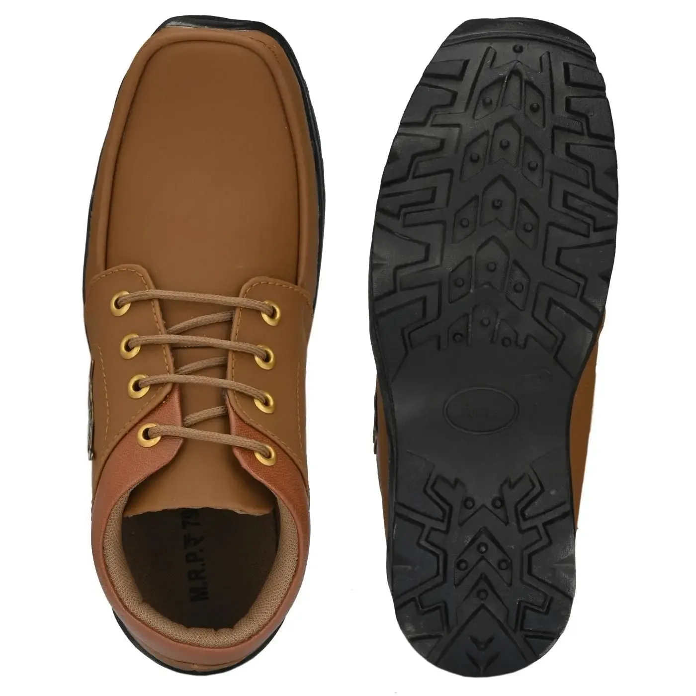 Men's Synthetic Leather Lace Up Boot Slide Leather Shoes Brown