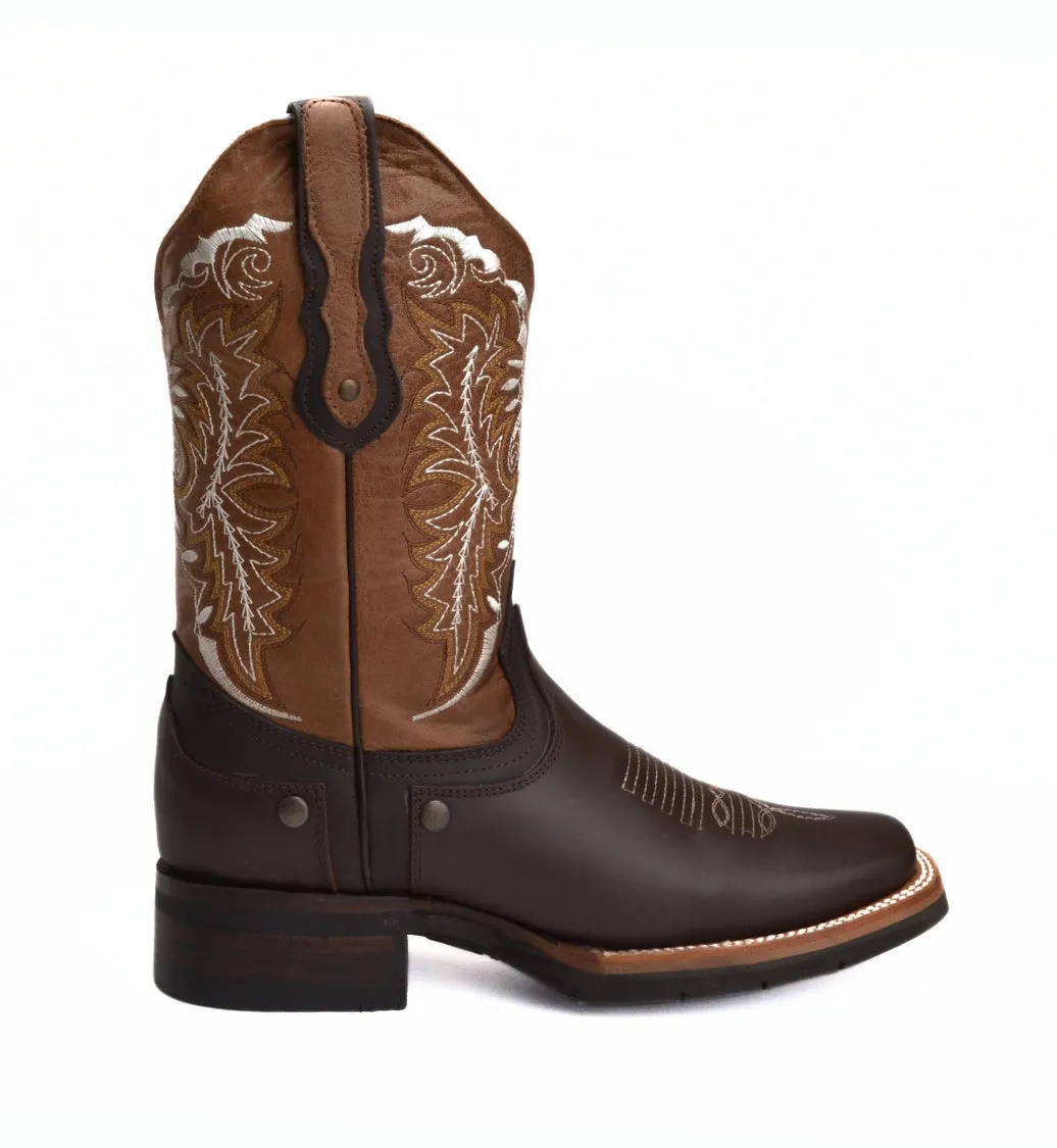 Men's Western Boots 512 Brown: Square Toe Cowboy & Rodeo Boots in Genuine Leather