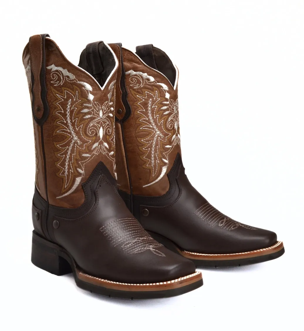 Men's Western Boots 512 Brown: Square Toe Cowboy & Rodeo Boots in Genuine Leather