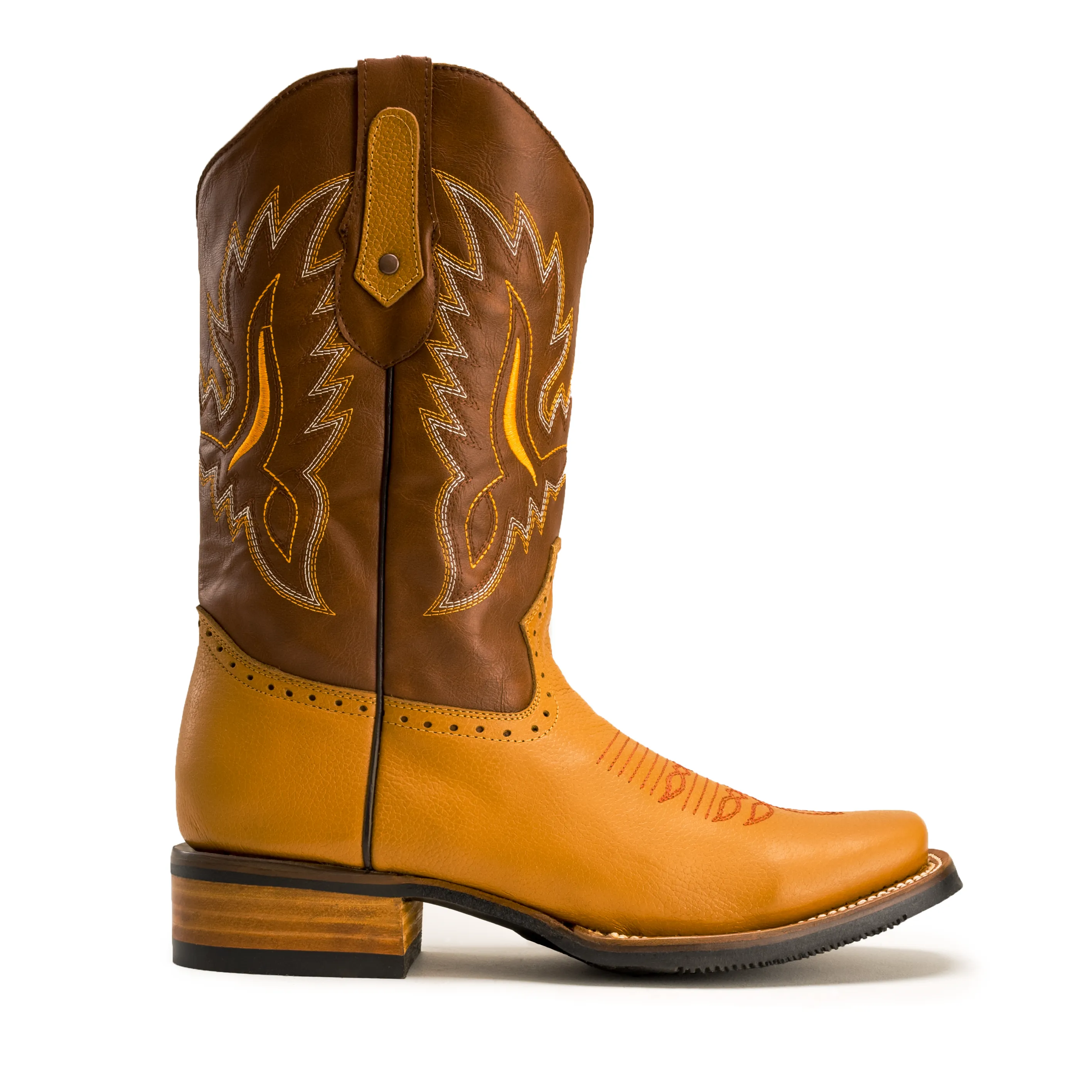 Men's Western Boots VE030 Tan: Square Toe Cowboy & Rodeo Boots in Genuine Leather