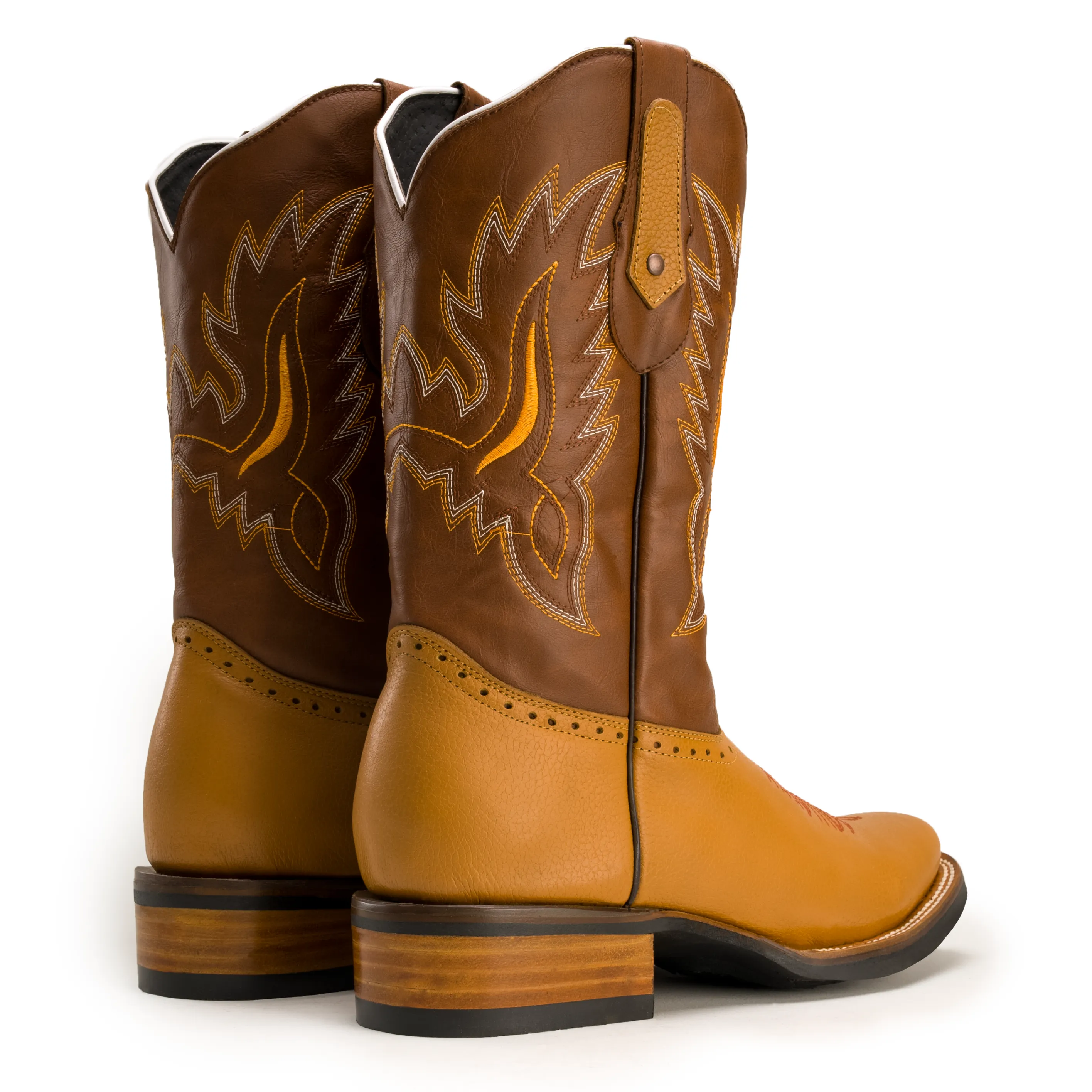 Men's Western Boots VE030 Tan: Square Toe Cowboy & Rodeo Boots in Genuine Leather