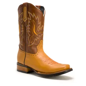 Men's Western Boots VE030 Tan: Square Toe Cowboy & Rodeo Boots in Genuine Leather