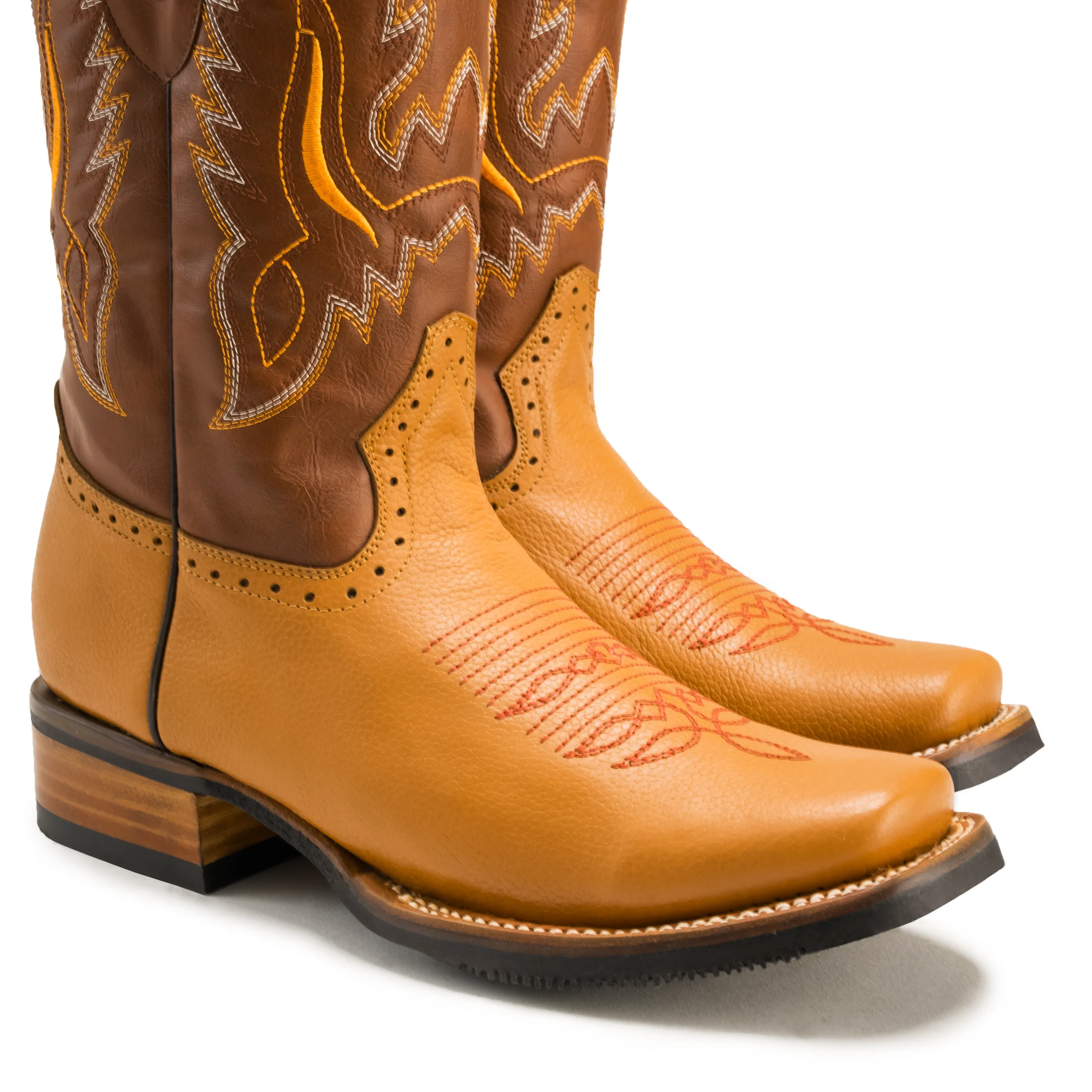Men's Western Boots VE030 Tan: Square Toe Cowboy & Rodeo Boots in Genuine Leather
