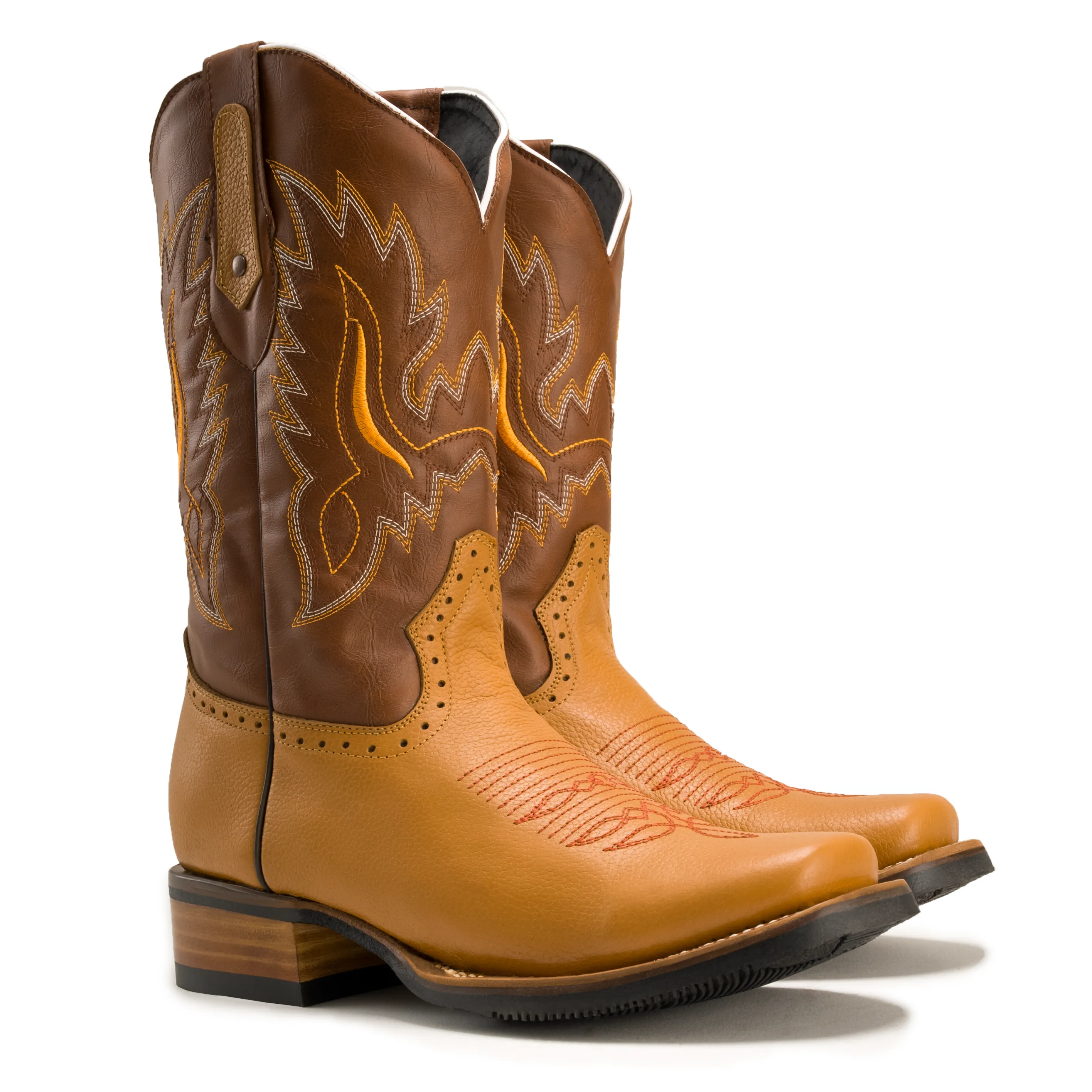 Men's Western Boots VE030 Tan: Square Toe Cowboy & Rodeo Boots in Genuine Leather