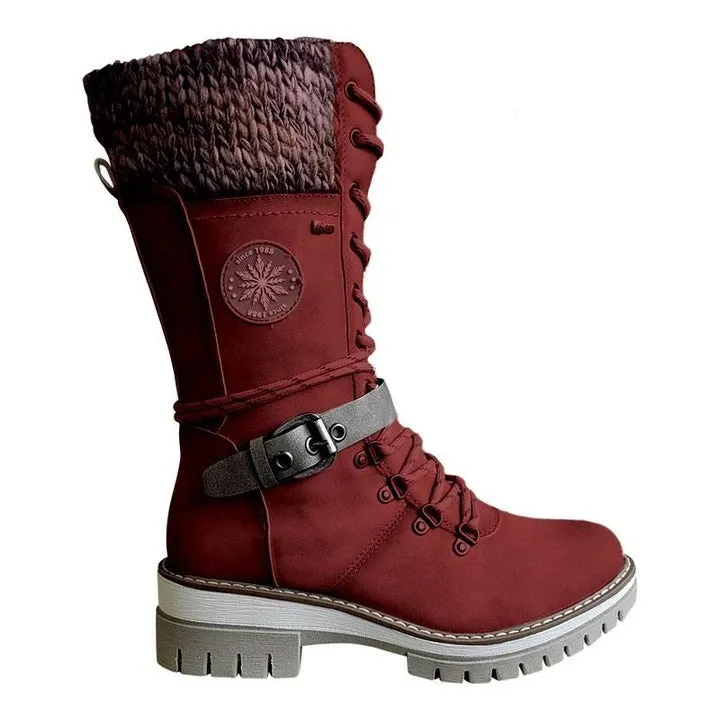 Mid-high women's boots autumn and winter new style slope with thick with wool stitching Martin boots