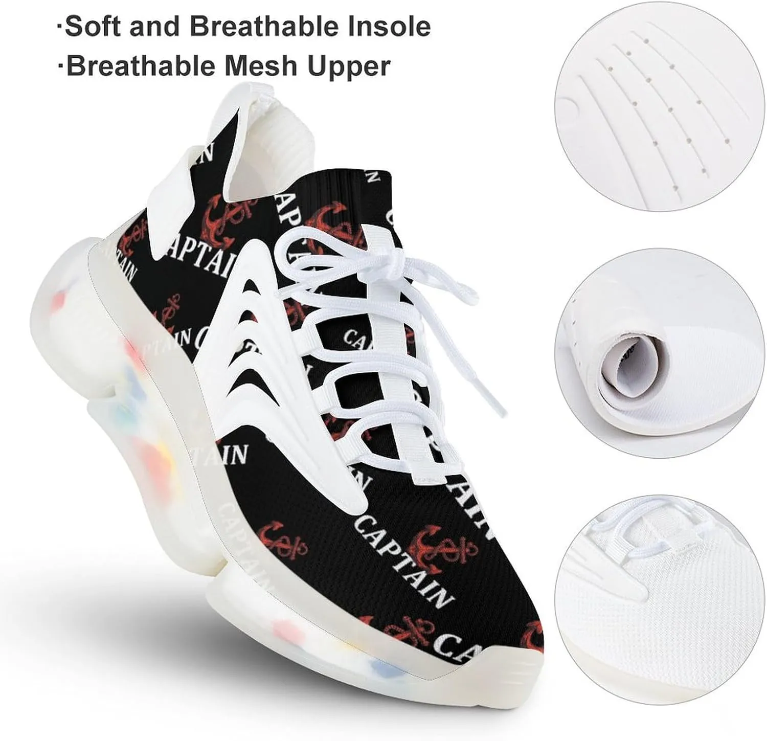 Nautical Anchor Captains-1 Mens Sneakers Running Shoes Lightweight Athletic Shoes for Jogging Walking Gym