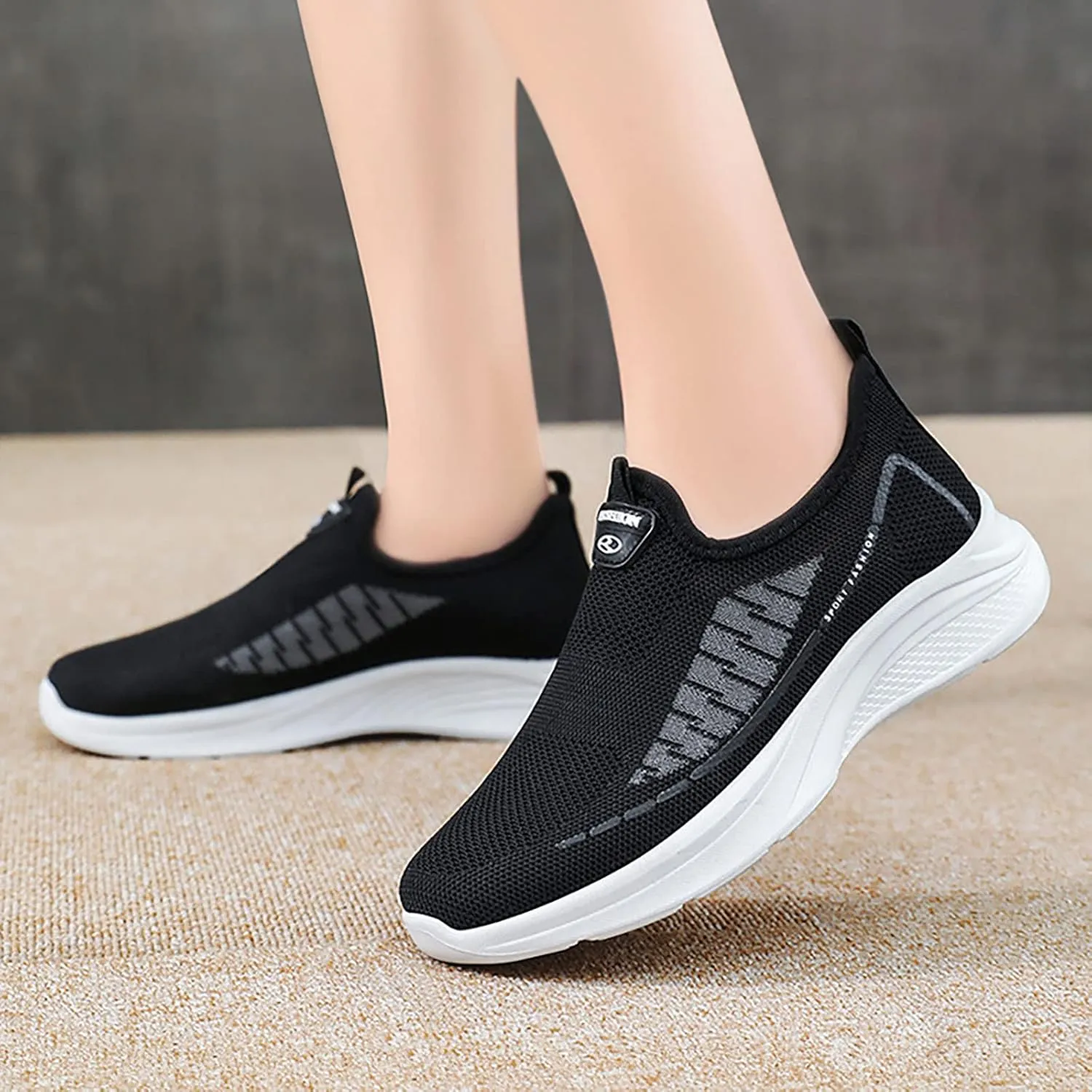Platform Sneakers for Women Slip On Zapatos Antiderrapantes para Mujer Casual Shoes for Women Trendy Slip Ons Womens Black Size 7 Wide Sneakers Zapatos De Piel para Mujer Suaves Y Comodos De Vestir