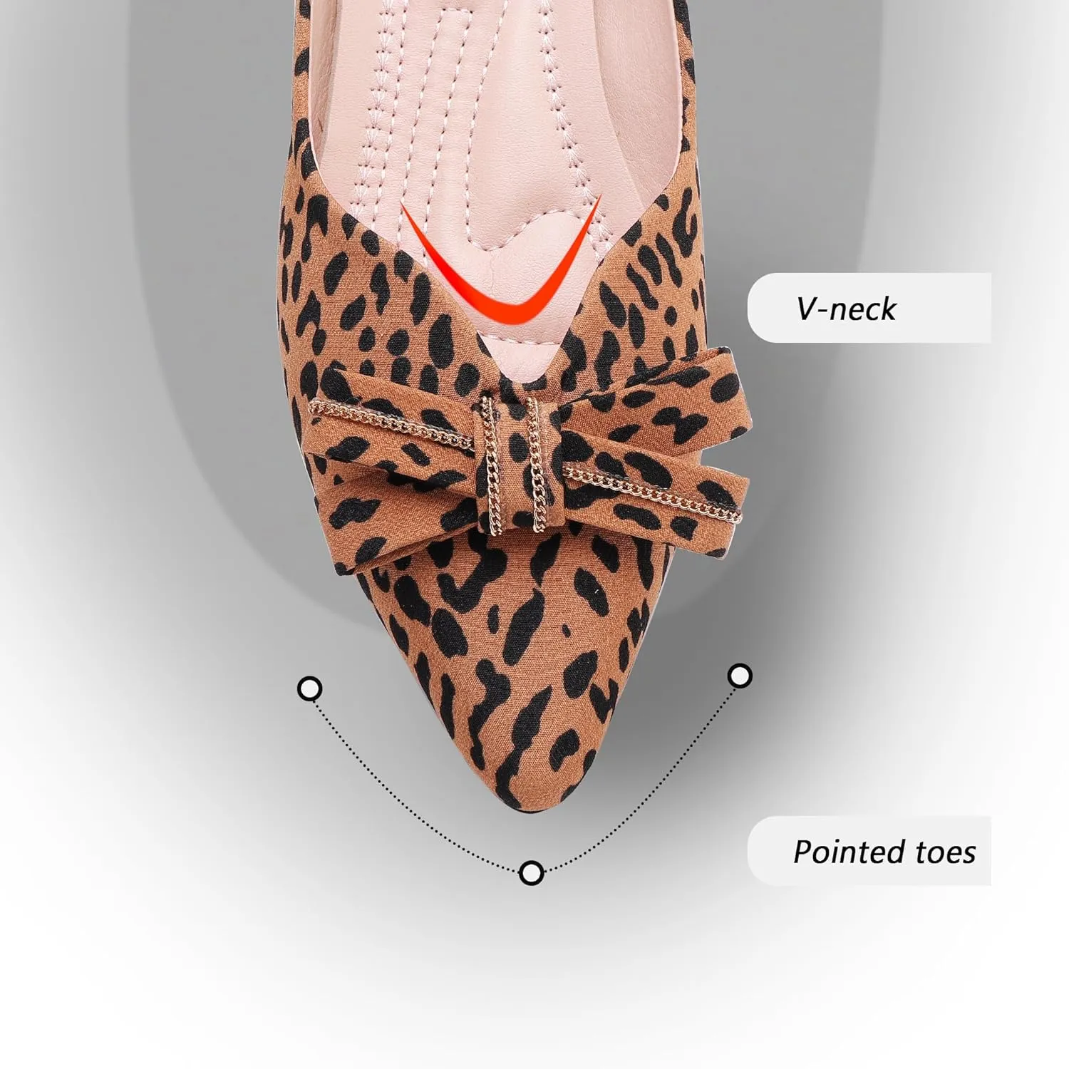 Pointed end Women Flat Shoes Classic Leopard Print Flat Shoes with Bow Decoration, Casual and Comfortable Flat Shoes