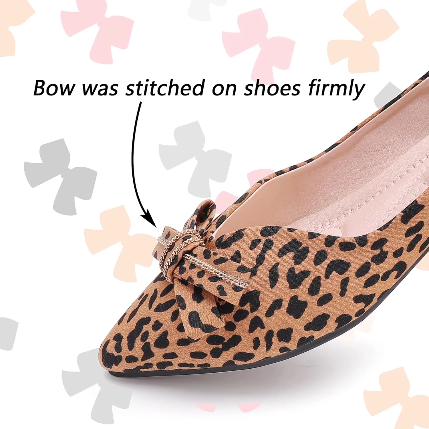Pointed end Women Flat Shoes Classic Leopard Print Flat Shoes with Bow Decoration, Casual and Comfortable Flat Shoes